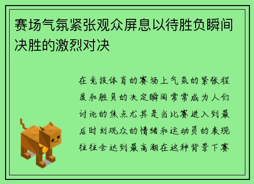 赛场气氛紧张观众屏息以待胜负瞬间决胜的激烈对决