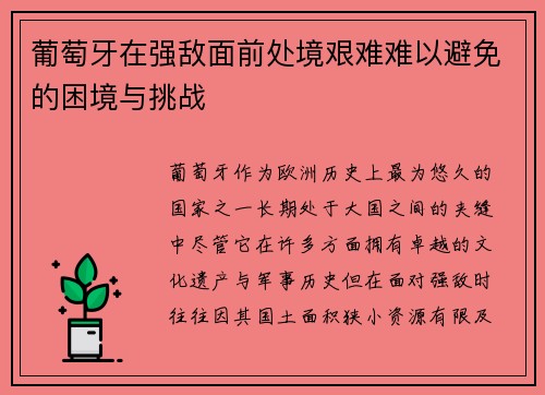 葡萄牙在强敌面前处境艰难难以避免的困境与挑战